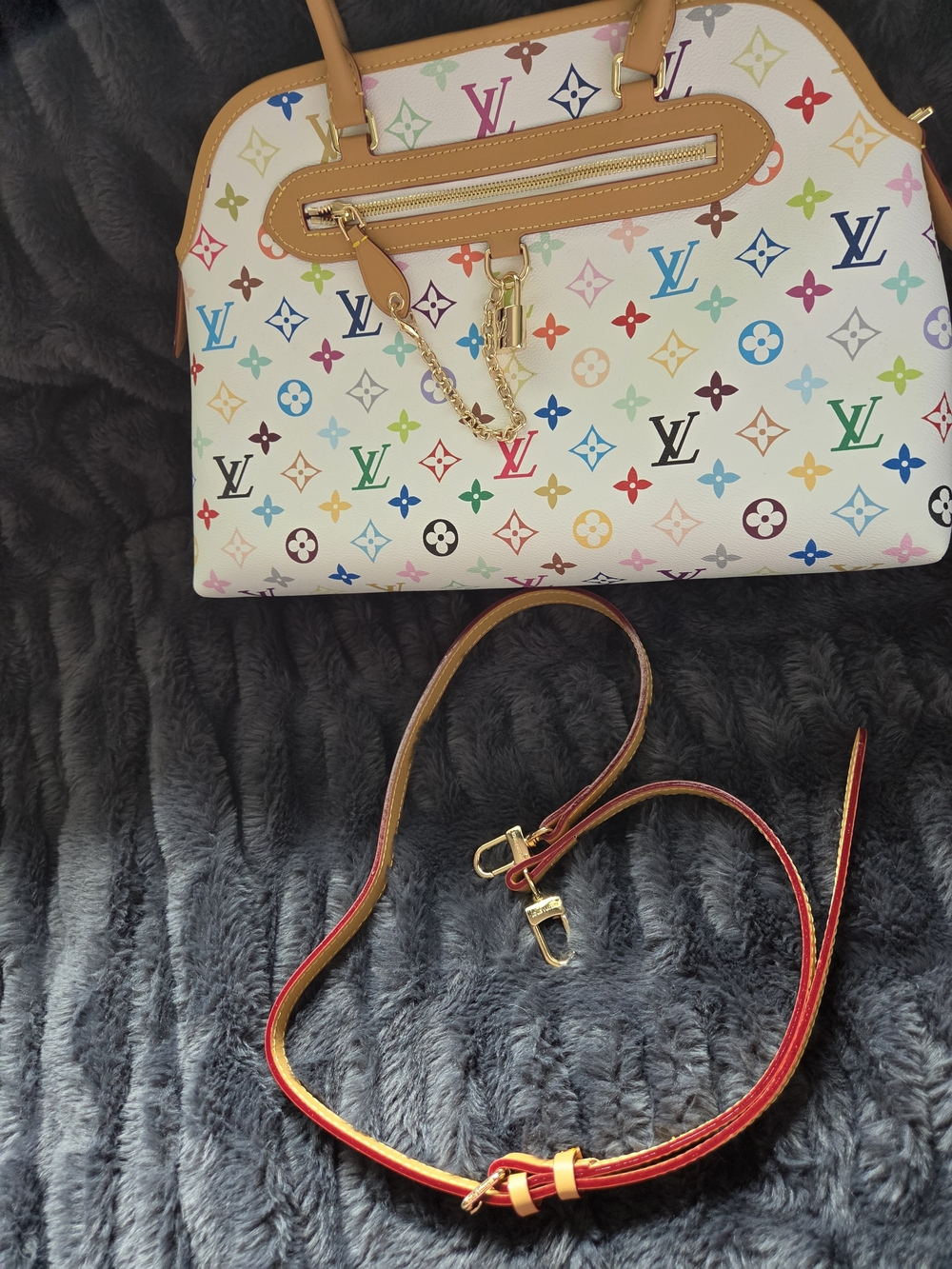 2 In 1 Multicolor White Canvas Large Shoulder Bag And Pouch - Picture 12 of 13